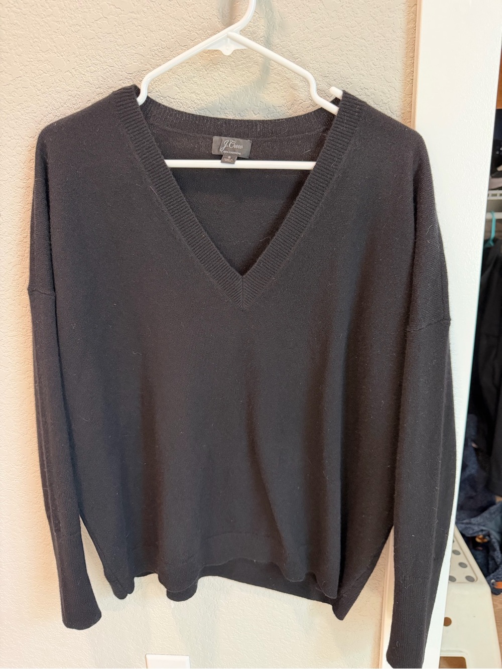 J. Crew Black V-Neck Pullover Sweater 100% cashmere
